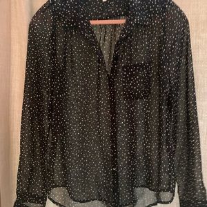 Black sheer spotted button up